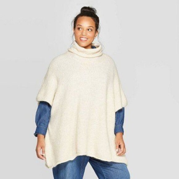 Universal Thread Beige Turtleneck Knit Sweater Poncho One Size - Picture 1 of 7